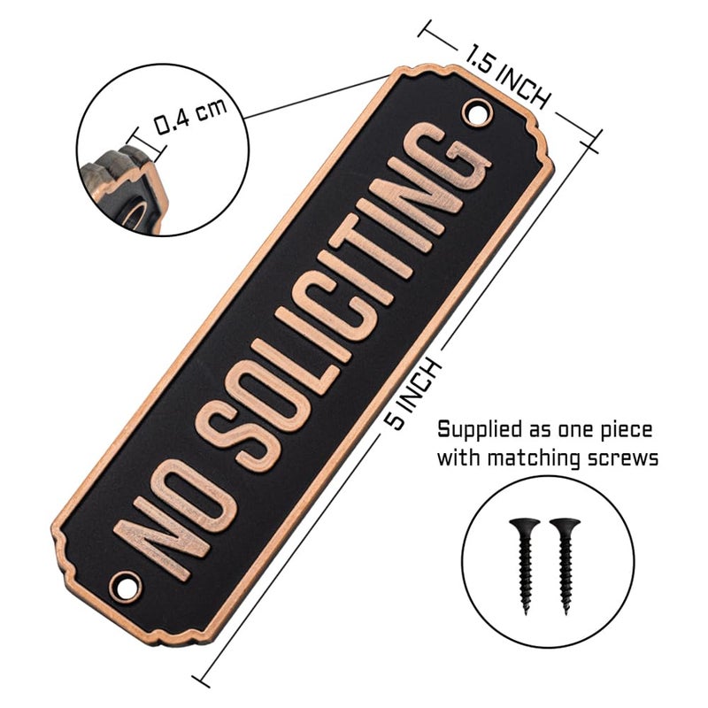 Maoerzai No Soliciting Brass Door Sign  Brass No Soliciting Thank You Sign  Solid Brass Wall Plaque Home Decor Accessories Door Or Wall. (Black - No Soliciting Sign-BR) - Image 5